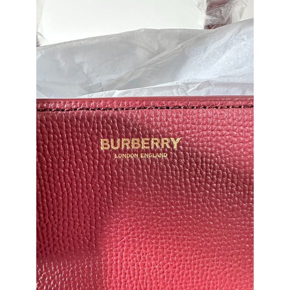 Burberry Medium Banner House Check Leather Tote Shoulder Bag Crimson - Picture 7 of 16